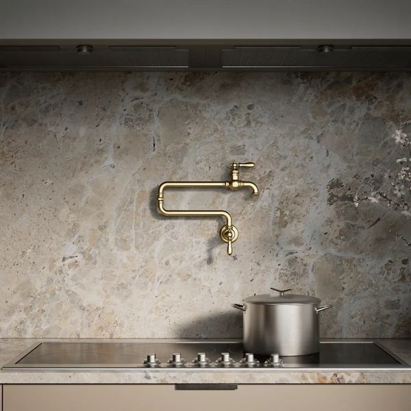 KOHLER® Artifacts® Vibrant Brushed Moderne Brass Wall-Mount Pot Filler-3
