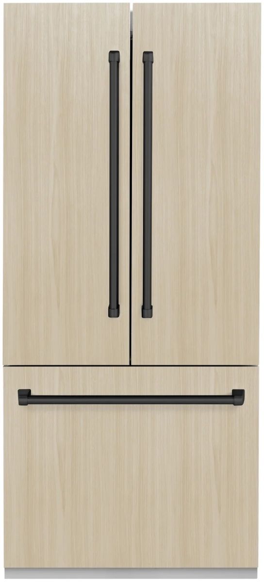 ZLINE Autograph Edition 36" 19.6 Cu. Ft. Panel Ready Built-In French Door Refrigerator with Water Dispenser, Ice Maker, Graphite Gray Interior and Matte Black Handles-0