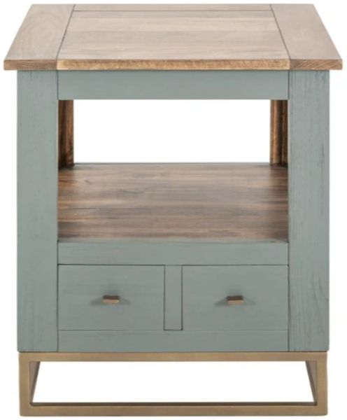 International Furniture Direct Timber Brown/Green End Table with Gold Base-2
