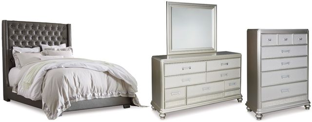 Signature Design by Ashley® Coralayne 4-Piece Gray California King Upholstered Bed Set-0