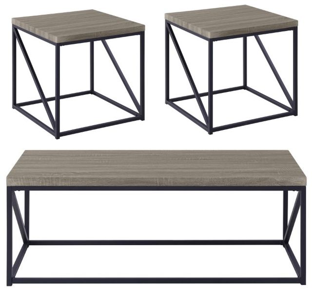 Coaster® Birdie 3-Piece Sonoma Gray Occasional Table with Black Base Set-0
