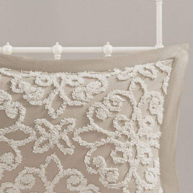 Olliix by Madison Park Sabrina 3 Piece Taupe Full/Queen Tufted Cotton Chenille Bedspread Set-3