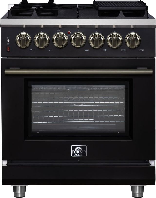FORNO® Massimo Series Alta Qualita 30" Black Pro Style Dual Fuel Range-0