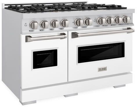 ZLINE Classic Series 48" Stainless Steel and White Matte Pro Style Dual Fuel Range with White Matte Door-2