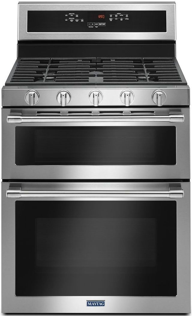 Maytag® 30" Fingerprint Resistant Stainless Steel Freestanding Double Oven Gas Range-0