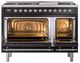 Ilve® Nostalgie II Noblesse 48'' Glossy Black Pro Style Dual Fuel Range with Chrome Trim-1