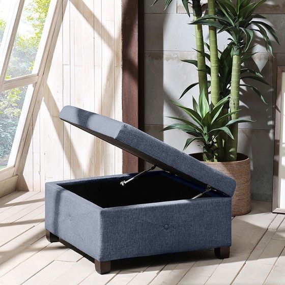 Olliix by Madison Park Aspen Blue Ottoman-2