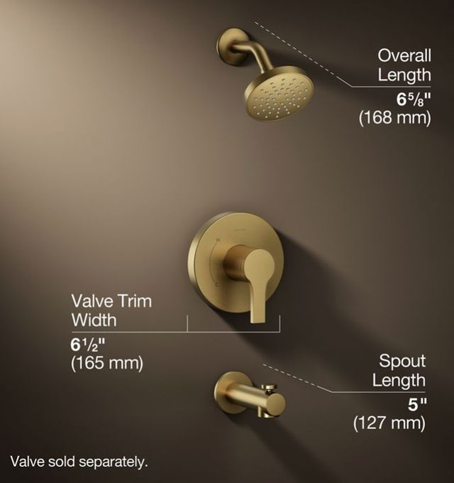 KOHLER® Elate® Rite-Temp® Vibrant Brushed Moderne Brass 1.75 GPM Bath and Shower Trim Kit-2