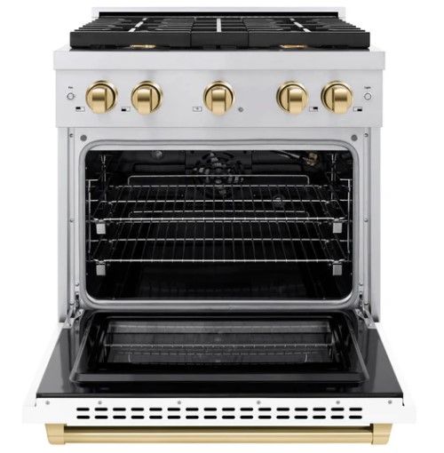 ZLINE Autograph Edition 30" Stainless Steel Pro Style Gas Range with White Matte Door and Polished Gold Accents-1