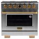 Kucht Professional KX Series 36" Stainless Steel Pro Style Dual Fuel Range with Gold Accents and Kucht Horus Thermostat-0