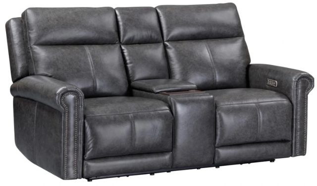 Flexsteel® Alexander Weathered Gray Power Reclining Loveseat with Console, Power Headrest and Lumbar-0