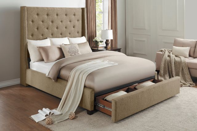 Homelegance® Fairborn Brown Upholstered Eastern King Storage Platform Bed-1