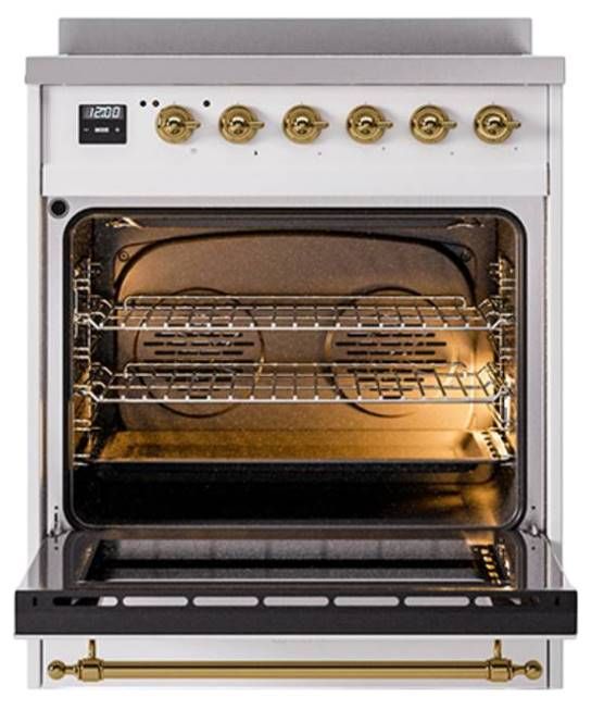 Ilve® Nostalgie II Noblesse 30'' White Pro Style Induction Range with Brass Trim-2
