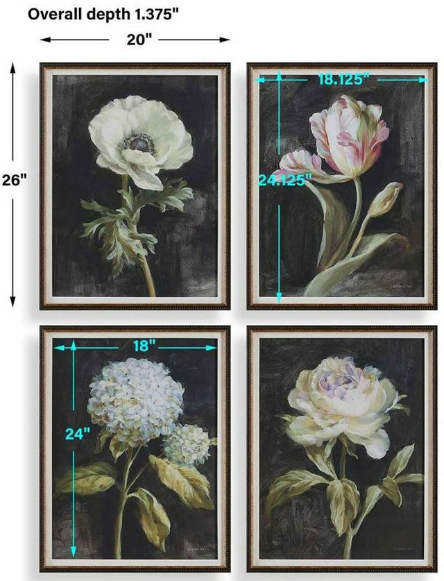 Uttermost® Danhui Nai 4-Piece Florals on Black Framed Prints Set-2
