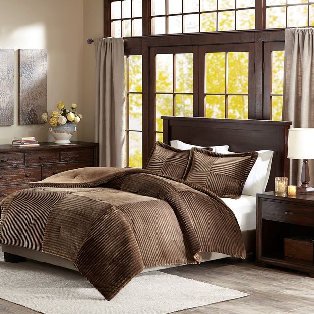 Olliix by Madison Park Parker Brown King/California King Corduroy Plush Comforter Mini Set-1