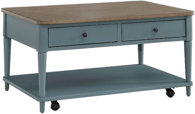 Null Furniture Expressions Gray Birch Rectangular Cocktail Table with Indigo Base -0