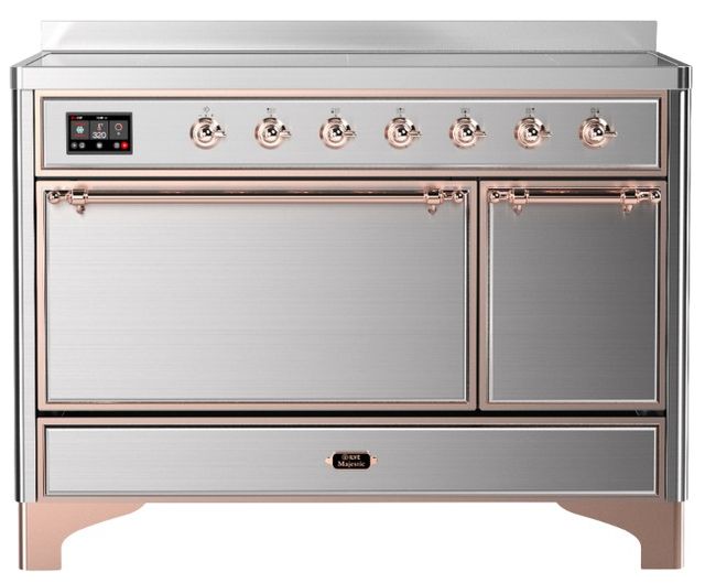 Ilve® Majestic III 48" Stainless Steel Pro Style Induction Range with Solid Door and Copper Trim-0