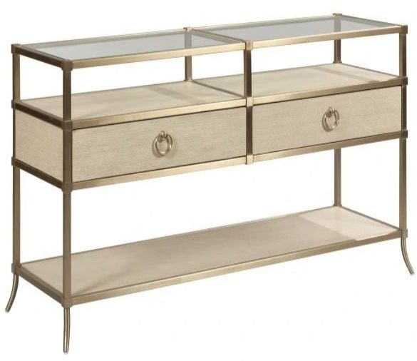 Hammary® Lenox Capri Alabaster Console Table with Glass Top and Brassy Champagne Frame-0