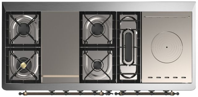 Ilve® Majestic III 60" Glossy Black Pro Style Dual Fuel Liquid Propane Range with French Top and Burnished Trim-3
