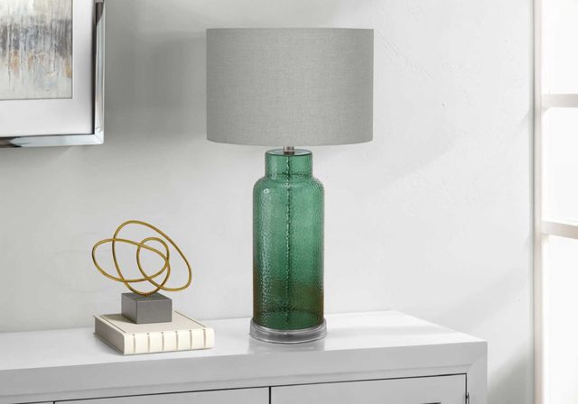 Monarch Specialties Inc. Green Glass Table Lamp with Grey Shade-2