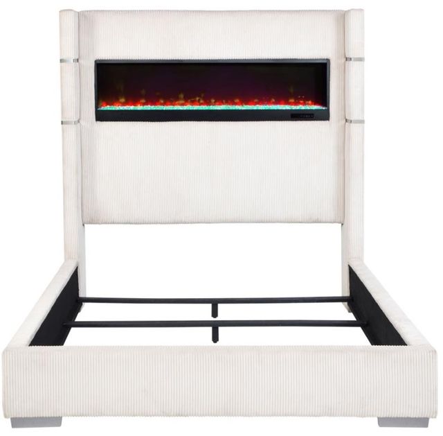 Coaster® Tisdall Cream Queen Upholstered Panel Bed with Flame Visualizer-2