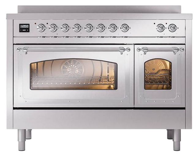 Ilve® Nostalgie II Noblesse 48'' Stainless Steel Pro Style Induction Range with Chrome Trim-1