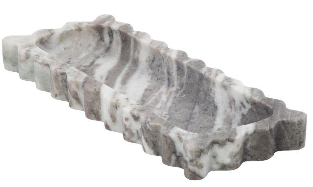 Deco Marche Gray Marble Living Room Decor Tray with Brown Swirl Pattern and Wavy Edges-0