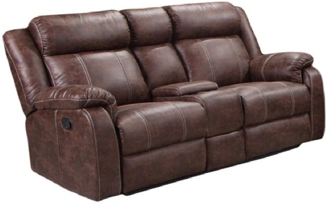 American Wholesale Furniture Gin Rummy Buckskin Manual Double Reclining Console Loveseat-0