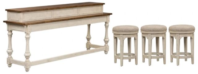 Liberty Furniture Morgan Creek 4-Piece Antique White/Ivory/Wirebrushed Tobacco Console Table Set-0