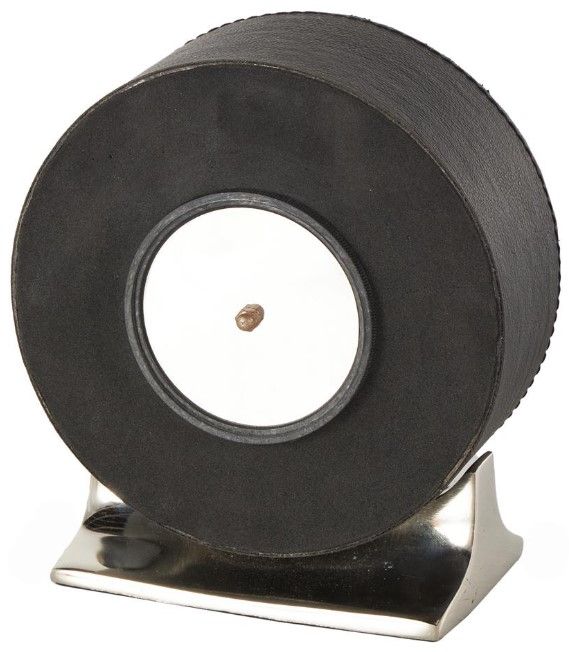 Deco Marche Black Round Decorative Clock with Silver Rectangular Base-1