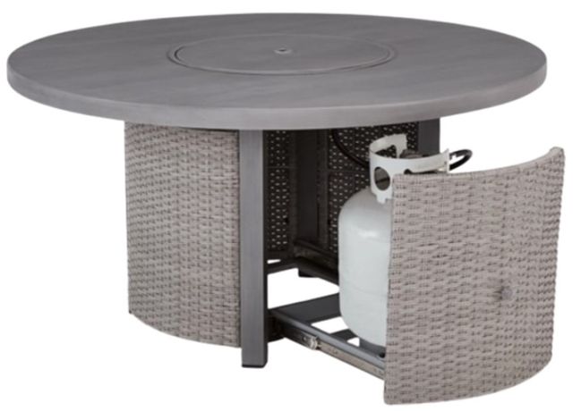Signature Design by Ashley® Dillon Beach Gray Aluminum/Wicker Outdoor Round Fire Pit Table-3