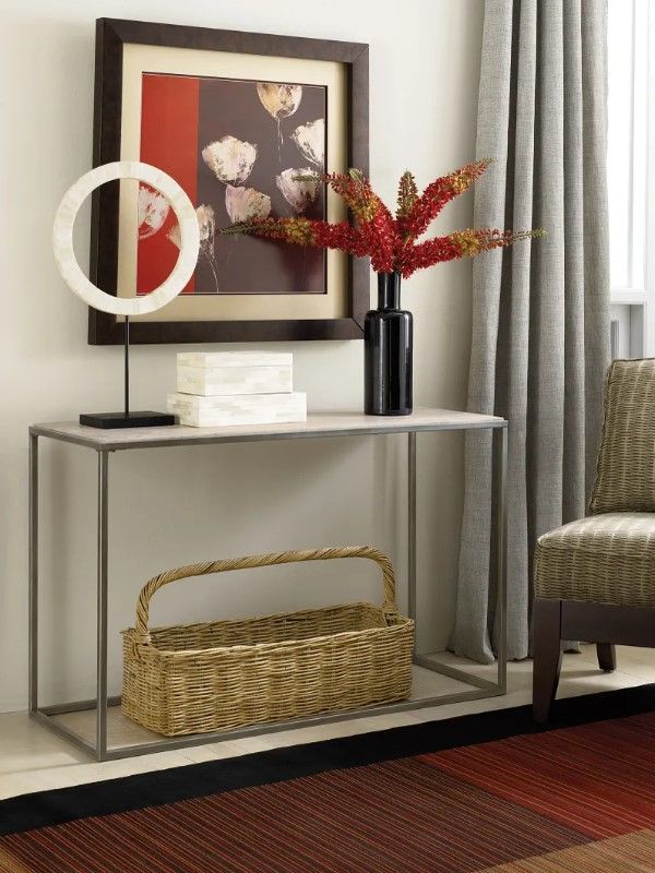 Hammary® Modern Basics Brown Marble Top Sofa Table with Antique Silver Base-1