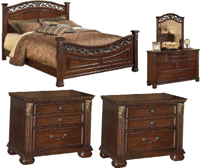 Signature Design by Ashley® Leahlyn 5-Piece Warm Brown Queen Panel Bed Set-0