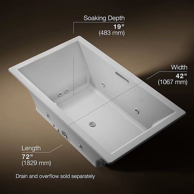 KOHLER® Underscore® Ice Grey 72" x 42" Drop-in Heated BubbleMassage™ Air Bath with Whirlpool-2