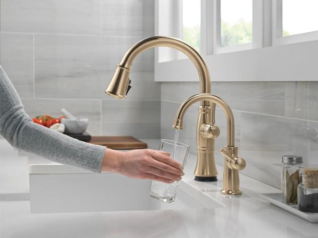 Delta Cassidy® Champagne Bronze Touch2O® Technology Kitchen Faucet with Touchless Technology-1