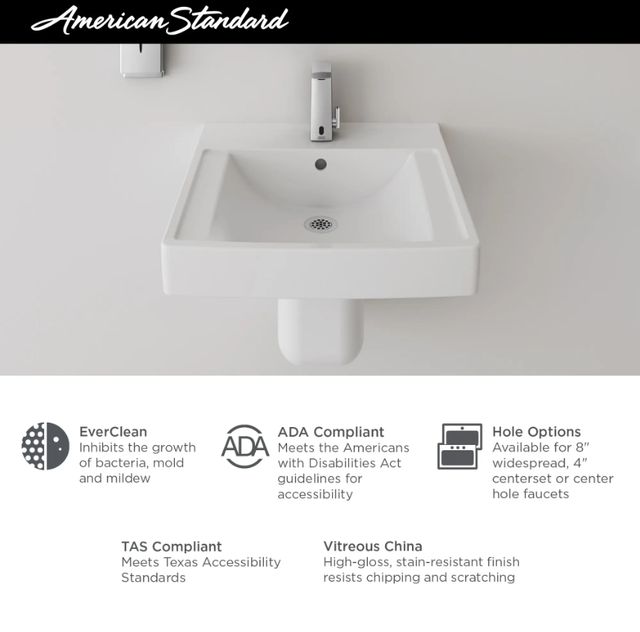 American Standard Decorum® White Wall-Hung EverClean® Sink with 8" Widespread-4