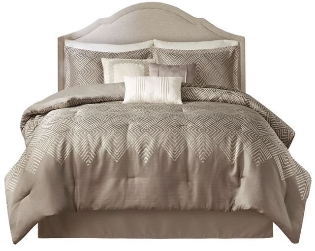 Olliix by Madison Park Interval 7 Piece Gray Queen Jacquard Comforter Set-0