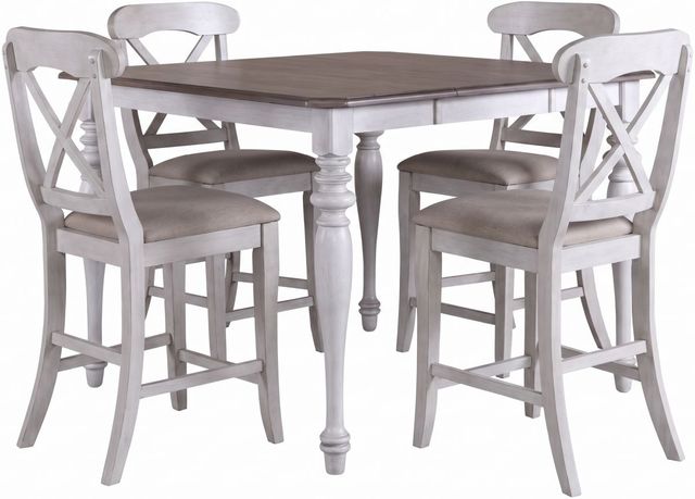 Liberty Furniture Ocean Isle 5-Piece Antique White/Weathered Pine Gathering Table Set-0
