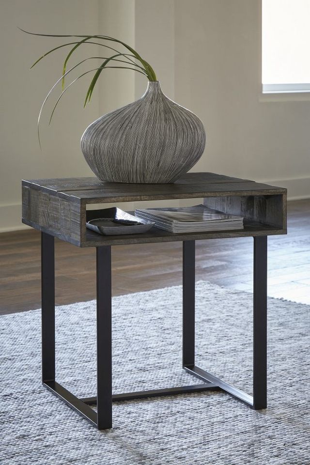 Signature Design by Ashley® Kevmart Grayish Brown End Table with Black Metal Base-4