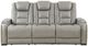 New Classic® Home Furnishings Breckenridge Light Gray Leather Sofa with Power Headrest and Footrest-1