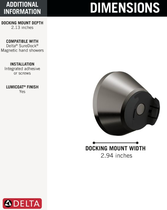 Delta SureDock™ Lumicoat® Black Stainless Magnetic Docking Mount-2