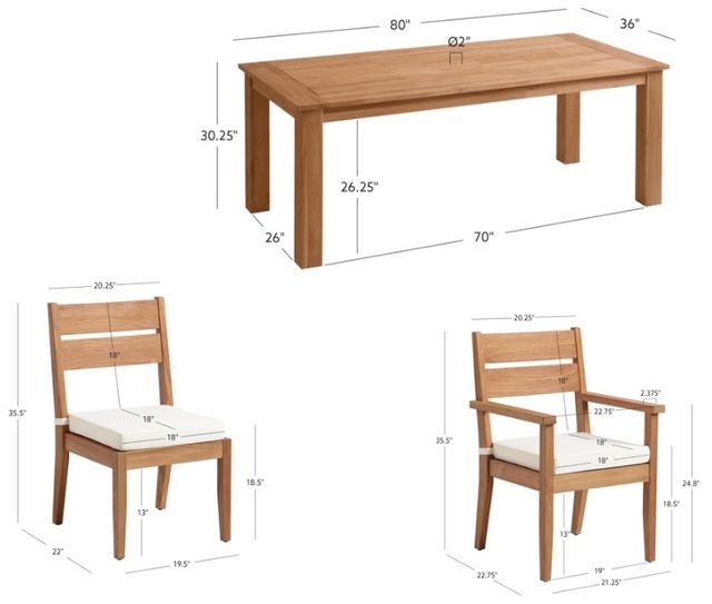 Linon Cannon 7-Piece Natural Wooden Outdoor Dinig Set-2