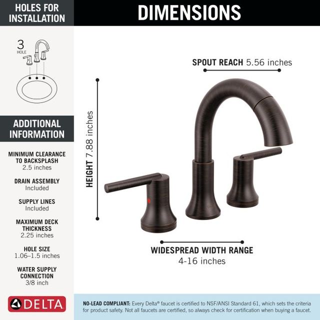 Delta Trinsic® Venetian Bronze 2-Handle Lever Widespread Pull Down Bathroom-1