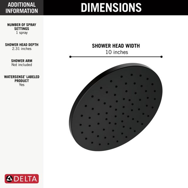 Delta Universal Showering Components Matte Black 10" Single-Spray Raincan Shower Head-3