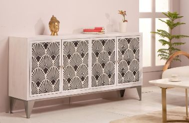 Jaipur Furniture Bone Inlay Komtesse 4-Door White Cabinet-1