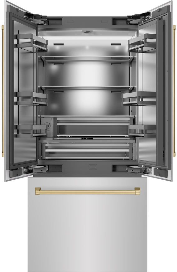 ZLINE Autograph Edition 36" 19.6 Cu. Ft. Stainless Steel Built-In French Door Refrigerator with Champagne Bronze Accents-1