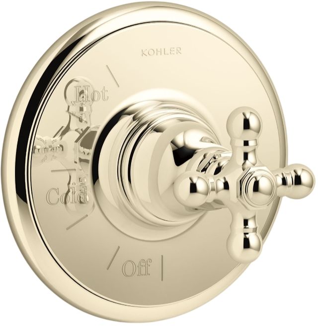 KOHLER® Artifacts® Rite-Temp® Vibrant French Gold Valve Trim with Cross Handle-0