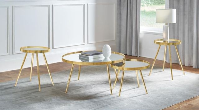 Coaster® Kaelyn 4-Piece Mirrored Top Occasional Table with Gold Base Set-1