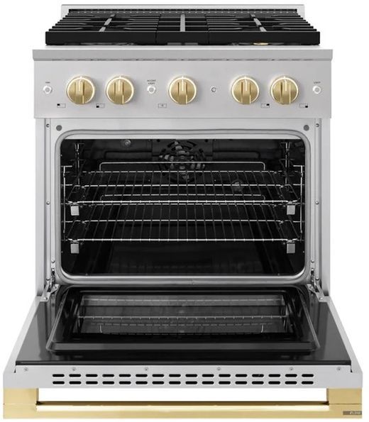 ZLINE Marino 30" Stainless Steel Pro Style Dual Fuel Range with 4-Burner DuoPro™ Cooktop and Electric Convection Oven and Polished Gold Accents-1