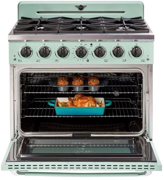 Unique® Appliances Classic Retro 36" Summer Mint Green Pro Style Gas Range-2
